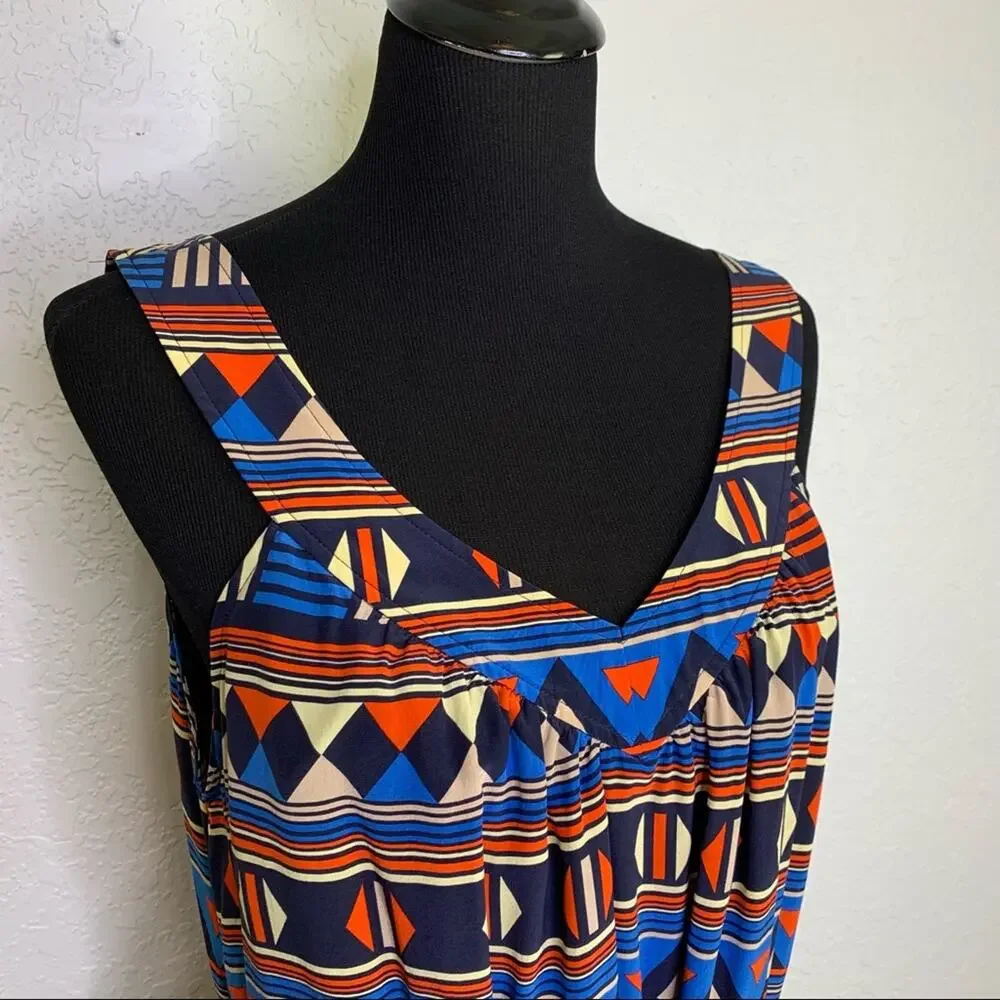 Marc by Marc Jacobs blue orange tan geometric silk dress size Large